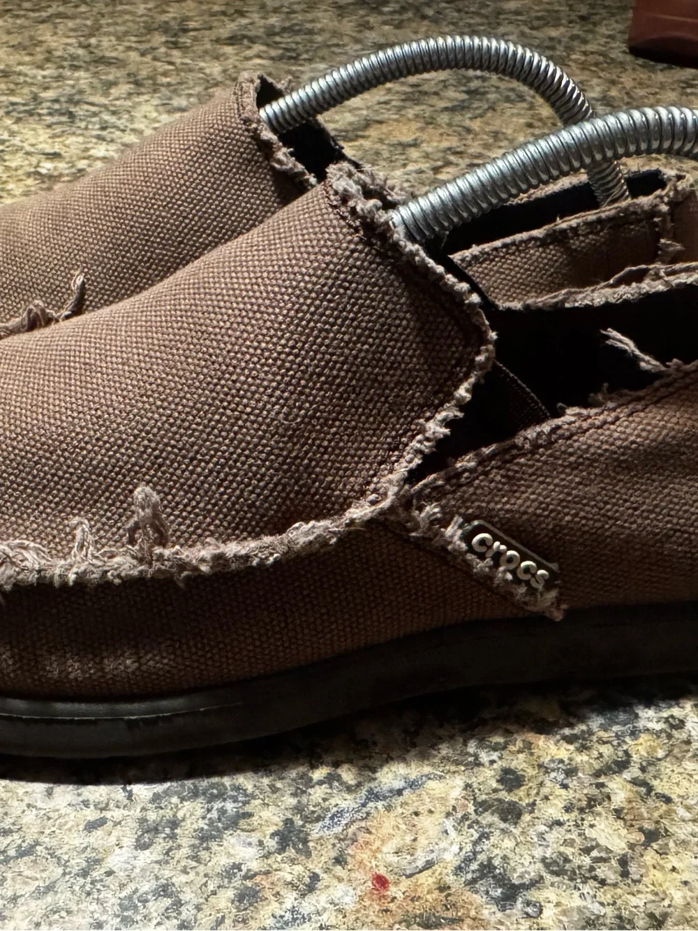 Crocs Santa Cruz Men’s Size 9 Brown Loafers Frayed Canvas Slip-On Shoes Boat